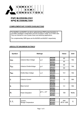 MJ3000 Datasheet PDF Comset Semiconductors