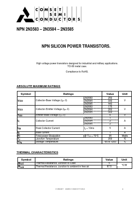 2N3583 Datasheet PDF Comset Semiconductors