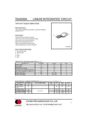 TDA2030A Datasheet PDF Contek Microelectronics