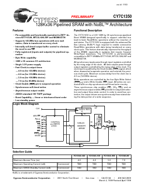 CY7C1350-133AC Datasheet PDF Cypress Semiconductor