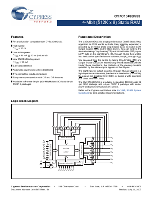 CY7C1049DV33-10VXI Datasheet PDF Cypress Semiconductor