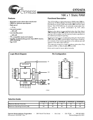 CY7C167A-45PC Datasheet PDF Cypress Semiconductor