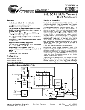 CY7C1318V18 Datasheet PDF Cypress Semiconductor
