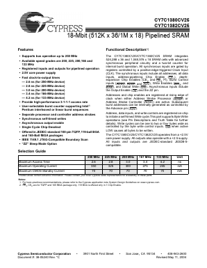 CY7C1382CV25-167BGC Datasheet PDF Cypress Semiconductor