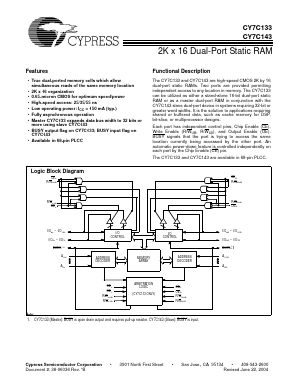 CY7C133-35JC Datasheet PDF Cypress Semiconductor