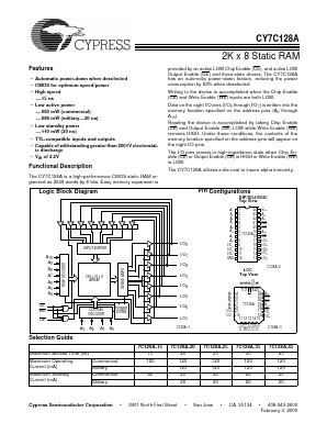 CY7C128A-55PC Datasheet PDF Cypress Semiconductor