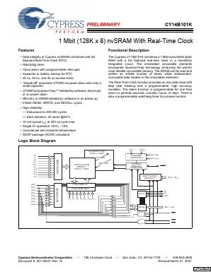 CY14B101K Datasheet PDF Cypress Semiconductor