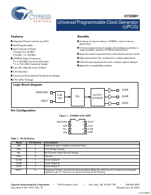 CY22801 Datasheet PDF Cypress Semiconductor