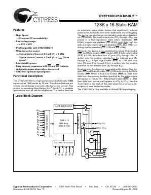 CY62136CV18LL-70BAI Datasheet PDF Cypress Semiconductor