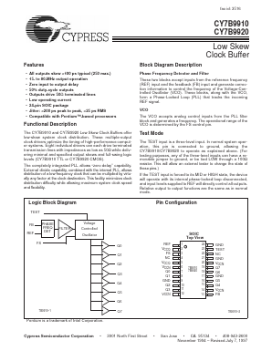CY7B9920-7SI Datasheet PDF Cypress Semiconductor