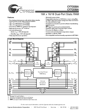 CY7C036A Datasheet PDF Cypress Semiconductor