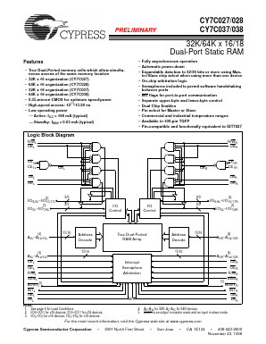 CY7C037-12 Datasheet PDF Cypress Semiconductor