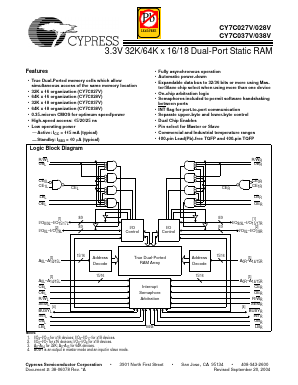 CY7C027V Datasheet PDF Cypress Semiconductor