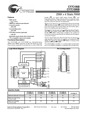 CY7C106B-35VI Datasheet PDF Cypress Semiconductor