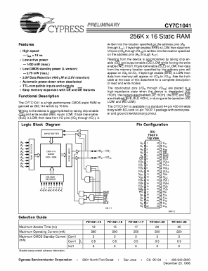 CY7C1041-17VC Datasheet PDF Cypress Semiconductor