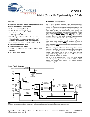 CY7C1212H Datasheet PDF Cypress Semiconductor