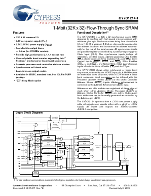 CY7C1214H Datasheet PDF Cypress Semiconductor