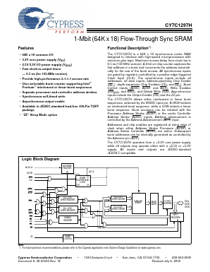 CY7C1297H-100AXI Datasheet PDF Cypress Semiconductor