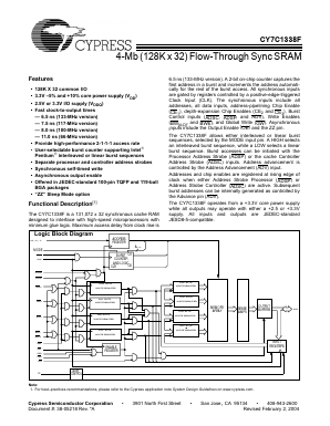 CY7C1338F-100AC Datasheet PDF Cypress Semiconductor