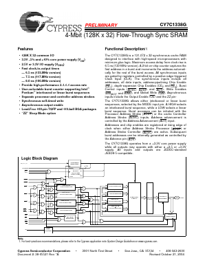 CY7C1338G-100BGI Datasheet PDF Cypress Semiconductor