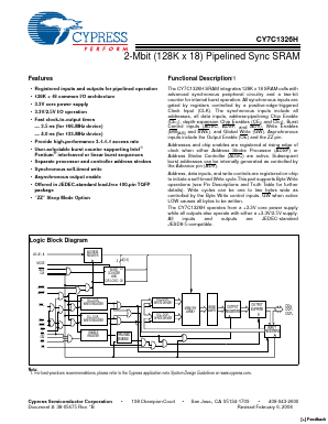 CY7C1326H-166AXC Datasheet PDF Cypress Semiconductor