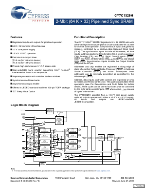 CY7C1329H-133AXC Datasheet PDF Cypress Semiconductor