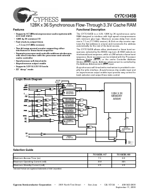 CY7C1345B-100BGI Datasheet PDF Cypress Semiconductor