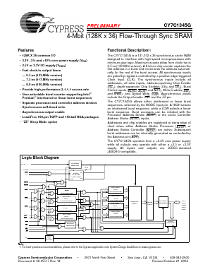 CY7C1345G Datasheet PDF Cypress Semiconductor