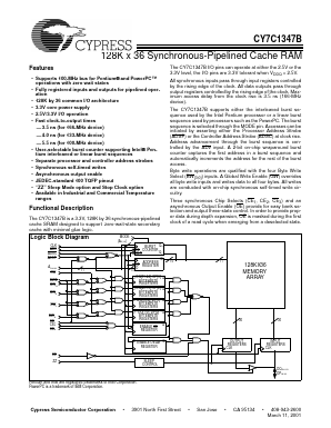 CY7C1347B-100 Datasheet PDF Cypress Semiconductor
