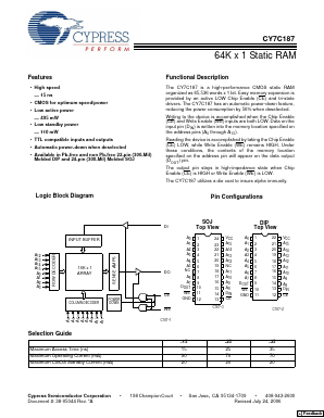 CY7C187-35VXC Datasheet PDF Cypress Semiconductor