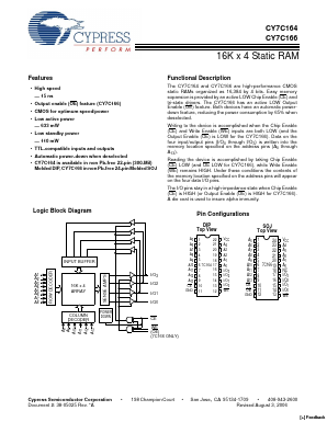 CY7C164 Datasheet PDF Cypress Semiconductor
