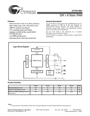 CY7C199C Datasheet PDF Cypress Semiconductor