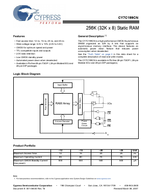 CY7C199CN-15ZC Datasheet PDF Cypress Semiconductor