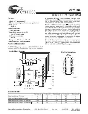 CY7C1399-15ZI Datasheet PDF Cypress Semiconductor