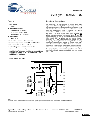 CY62256LL-55SNXI Datasheet PDF Cypress Semiconductor