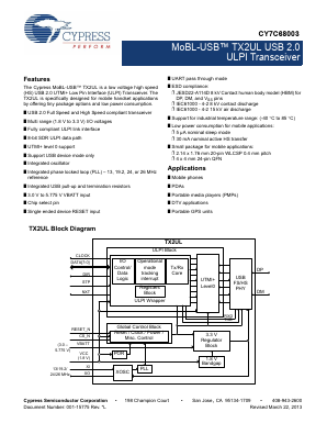 CY7C68003-24LQXI Datasheet PDF Cypress Semiconductor