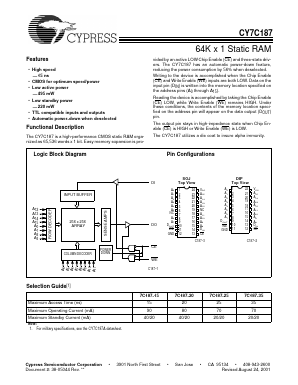 CY7C187-35PC Datasheet PDF Cypress Semiconductor