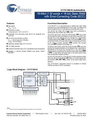 CY7C1061G30-10ZXE Datasheet PDF Cypress Semiconductor