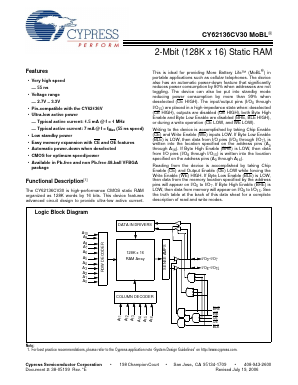 CY62136CV30LL-55BVIT Datasheet PDF Cypress Semiconductor