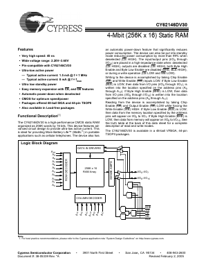 CY62146DV30L Datasheet PDF Cypress Semiconductor