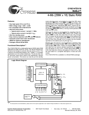 CY62147DV18L-55BVXI Datasheet PDF Cypress Semiconductor