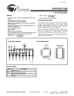 CY74FCT138T Datasheet PDF Cypress Semiconductor