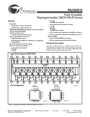 PALCE22V10 Datasheet PDF Cypress Semiconductor