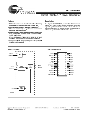 W134S Datasheet PDF Cypress Semiconductor