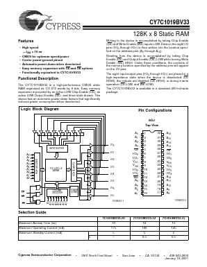 CY7C1019BV33 Datasheet PDF Cypress Semiconductor