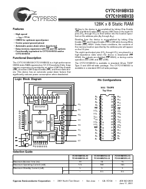 CY7C1018V33-10VC Datasheet PDF Cypress Semiconductor