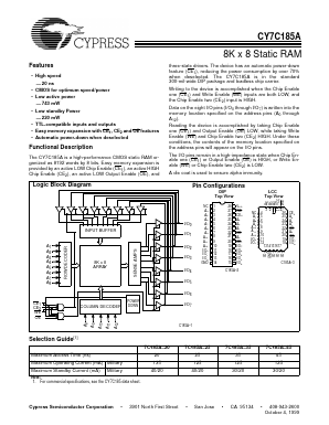 CY7C185A Datasheet PDF Cypress Semiconductor