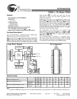 CY7C1041CV33 Datasheet PDF Cypress Semiconductor