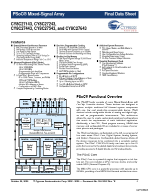 CY8C27443 Datasheet PDF Cypress Semiconductor