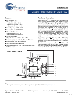 CY62128EV30LL-45ZXA Datasheet PDF Cypress Semiconductor